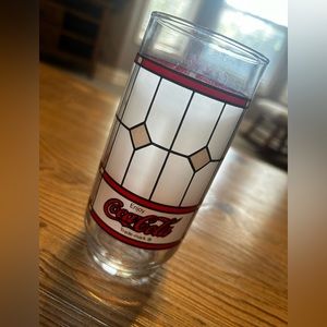 Vintage Coca Cola 6" Drinking Glass Tiffany Style Coke Frosted Stained Glass